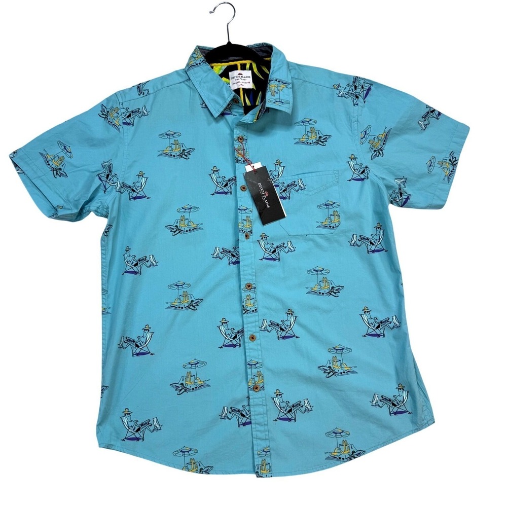 Ditch Plains Button Down Shirt Mens XL Sky Blue New Beach Print Short Slv
